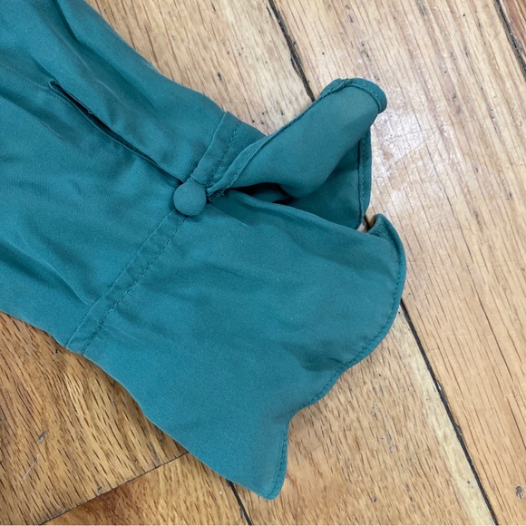 Free People Green Silk Button Front Ruffle Blouse Size S - Picture 7 of 8